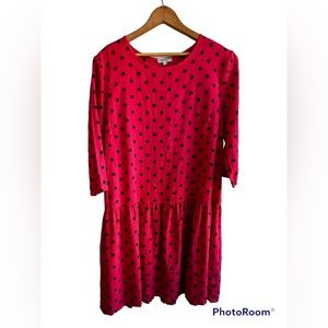 Marisa & Marie Red Polka Dot Linen 3/4 
Sleeve Dress